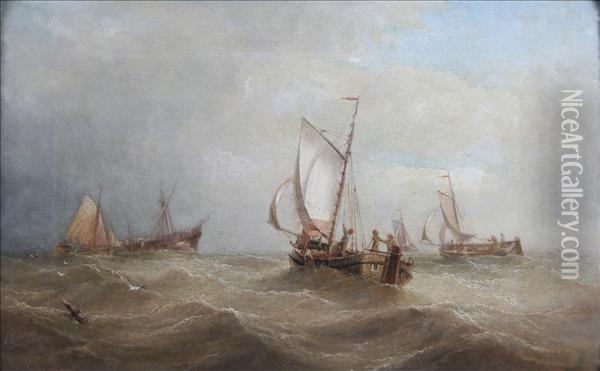 Fishing Boats In Asquall Oil Painting - Henry Redmore