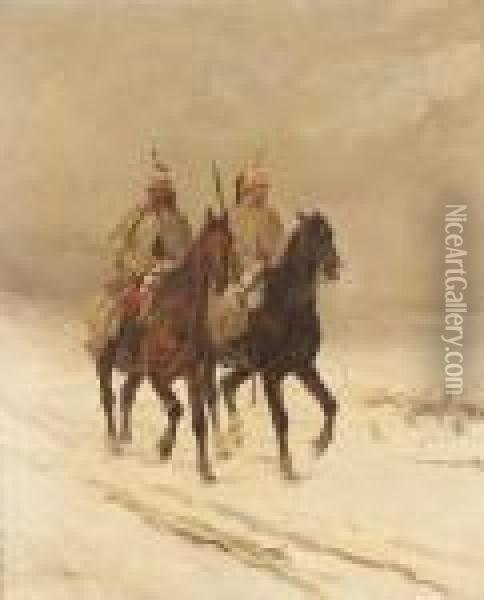 French Dragoons In The Snow Oil Painting - James Alexander Walker