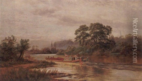 On The Thames Oil Painting - Robert Gallon
