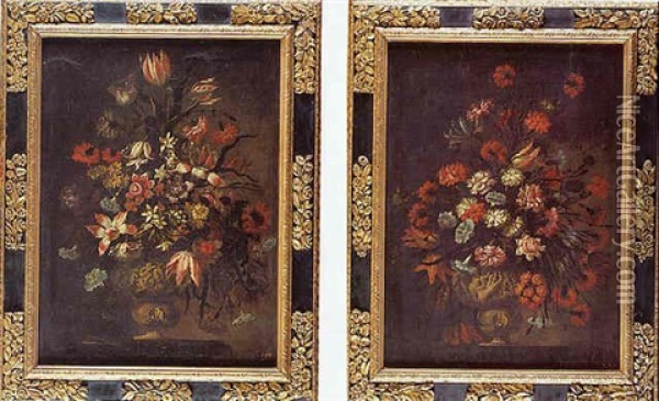 Bouquet De Fleurs Dans Un Vase Orne Oil Painting - Juan De Arellano