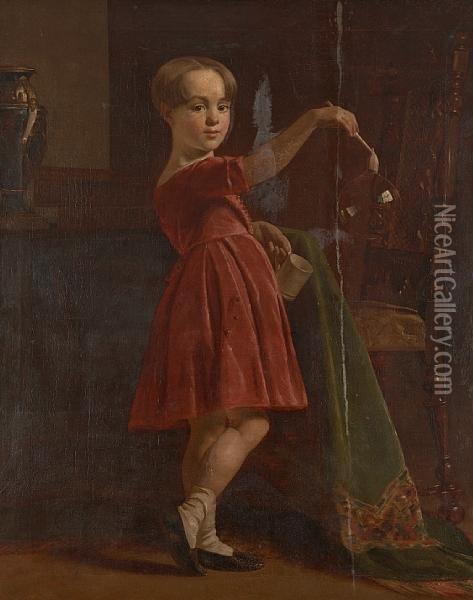 Young Boy With A Bubble Pipe Oil Painting - Charles Lees