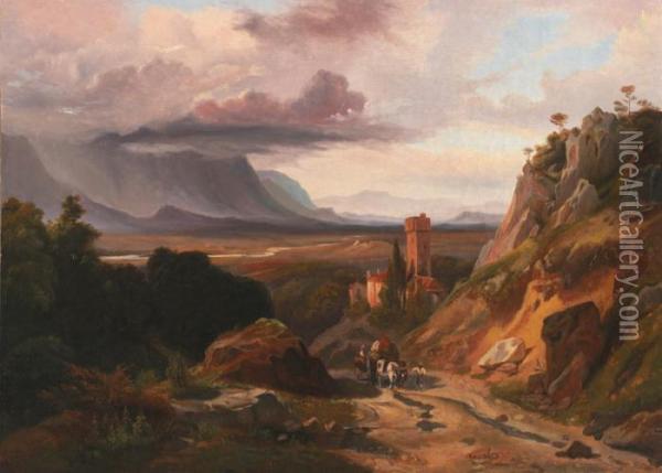 Paysage D'italie, La Campagne Romaine Oil Painting - Jean-Charles Joseph Remond