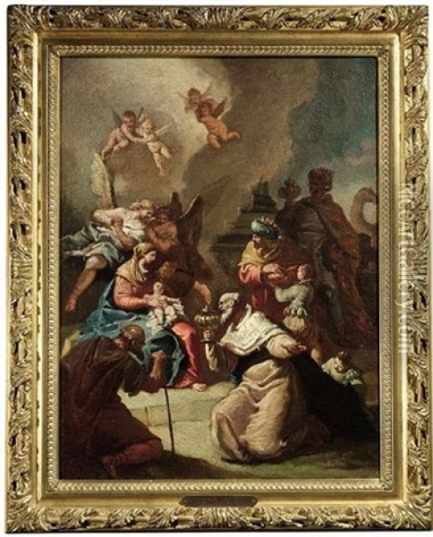 Anbetung Des Kindes Durch Die Hl. Drei Konige Oil Painting - Giovanni Battista Pittoni the younger