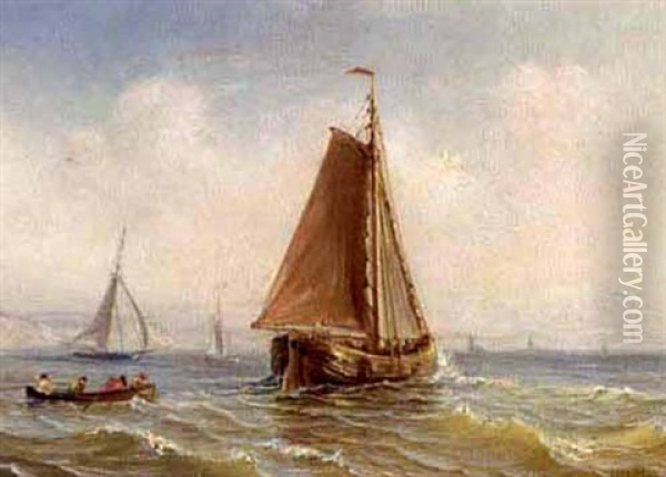 Sailing Vessels And A Rowing Boat Offshore Oil Painting - Henriette Gudin