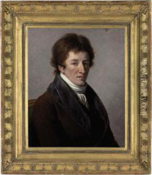 Portrait Of Baron Georges Cuvier, Bust-length, In A Brown Coat And White Shawl Oil Painting - Francois-Andre Vincent