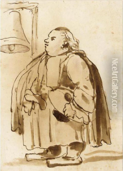 A Caricature Of A Monk Near A Church-bell Oil Painting - Gian Antonio Burrini