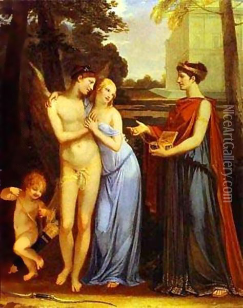 With Marie Francois Constance Mayer-Lamartiniere Innocence Choosing Love Over Wealth 1804 Oil Painting - Pal Mihaltz