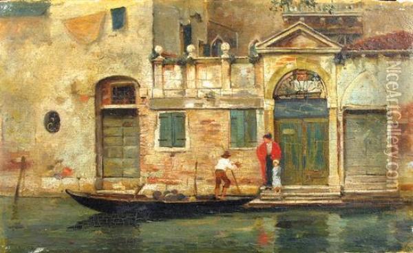 Figures By A Venetiancanal Oil Painting - William Henry Acraman