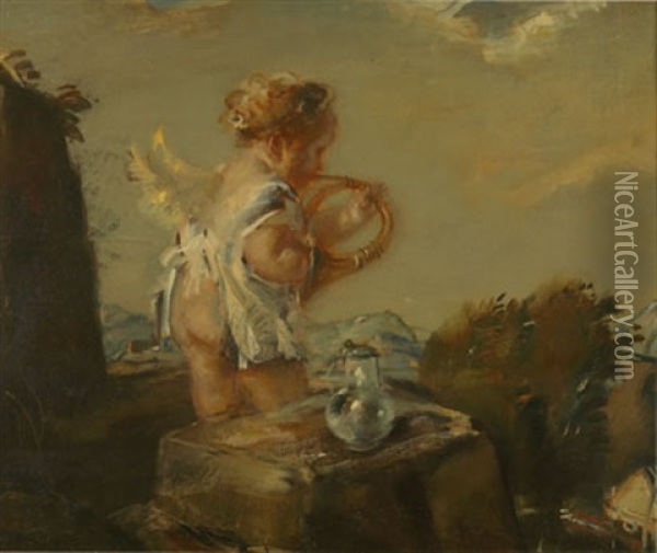 Musizierender Putto Oil Painting - Adolf Hengeler