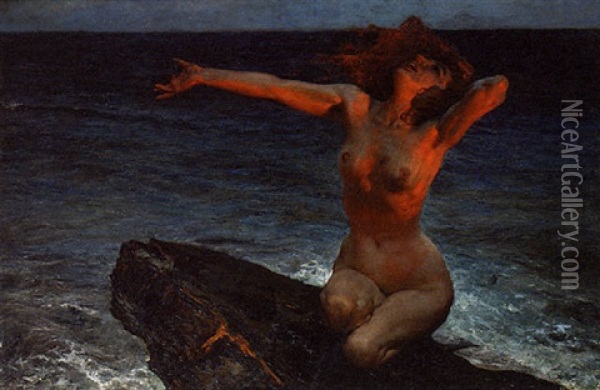 A Nude On The Beach Oil Painting - Leopold Schmutler
