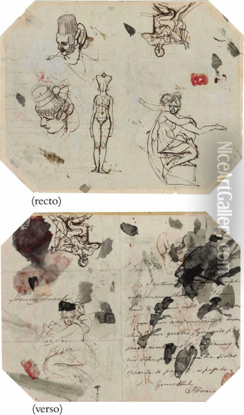 Sketches Of Figures On A Letter From Prince Hoare Oil Painting - Johann Henry Fuseli