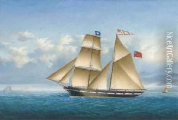 The Brigantine Favourite Under Full Sail Off Ailsa Craig Oil Painting - Luigi P. Renault