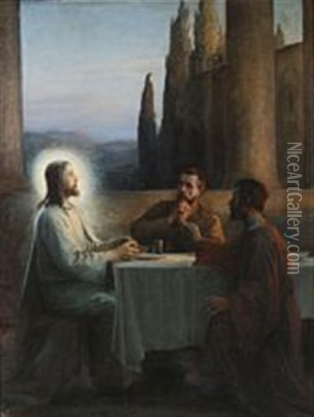 Jesus Christ In Emmaus Oil Painting - Knud Erik Larsen