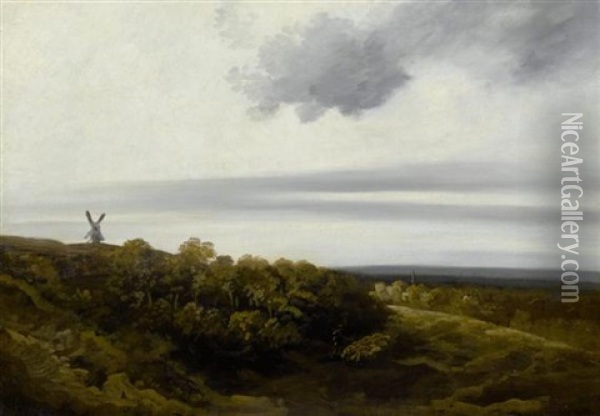 Weite Landschaft Mit Windmuhle Oil Painting - Georges Michel
