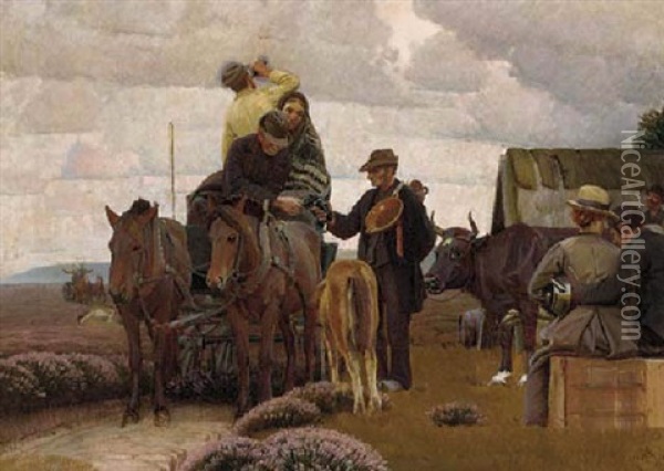 The Travellers' Rest Oil Painting - Knud Sinding
