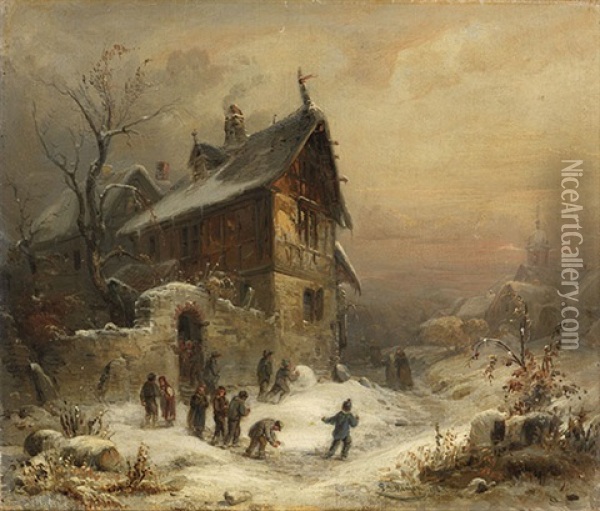 Winterlandschaft Mit Figurenstaffage Oil Painting - (Paul) Joseph Minjon