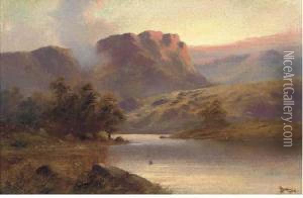 A Lakeland Landscape Oil Painting - John Henry Boel