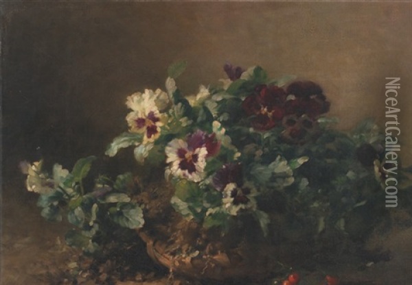 Bourriche De Pensees Et Cerises Oil Painting - Emile Gustave Couder