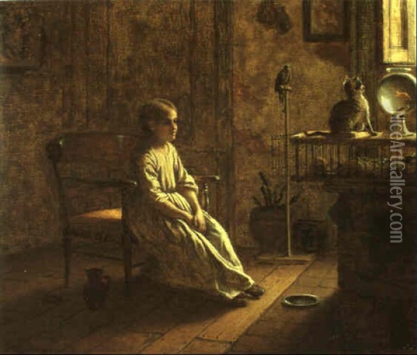 Girl With Pets Oil Painting - Eastman Johnson