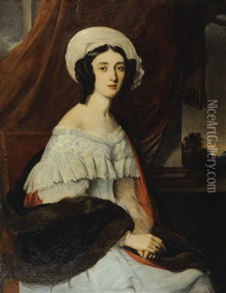 Portrait D'eeugenie Gabrielle Barbou Des Courieres, Baronne Rivet Oil Painting - Alexandre Marie Colin