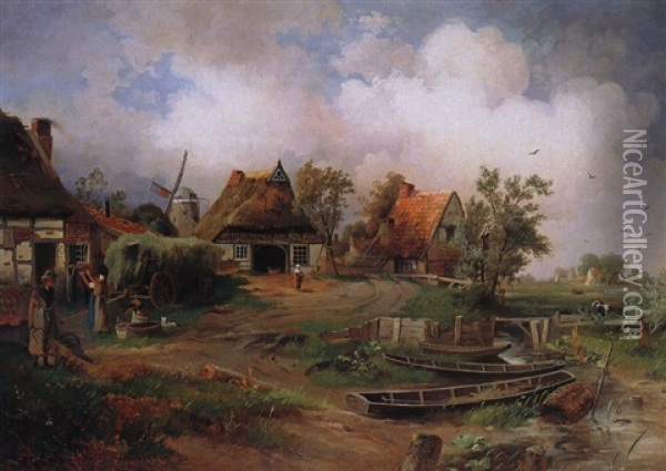 Hollandische Dorflandschaft Oil Painting - Paul Koester