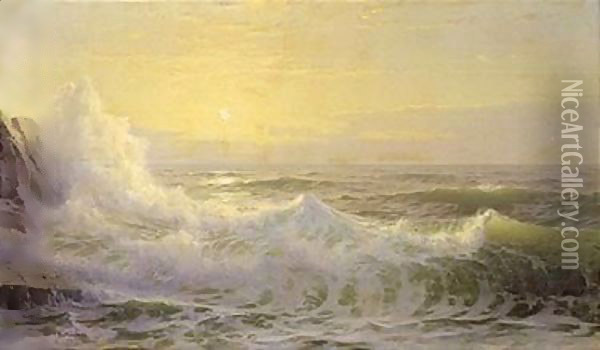 Crashing waves at sunset Oil Painting - William Trost Richards