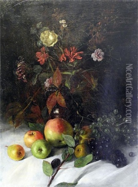 Blumen Und Obststillleben Oil Painting - Johann Sperl