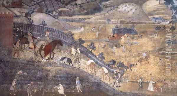 The Effects of Good Government in the Countryside (detail) Oil Painting - Ambrogio Lorenzetti