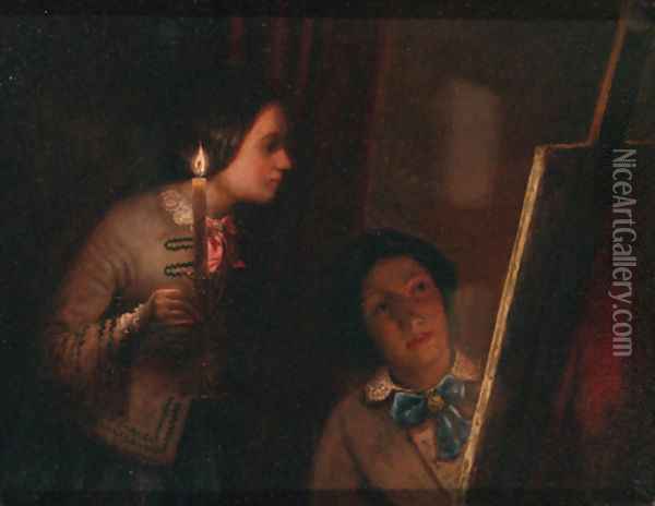 Viewing by Candlelight Oil Painting - English School
