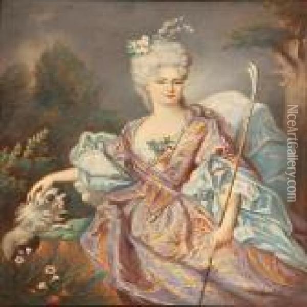 A Classic Lady With Her Dog Oil Painting - Nicolas de Largillierre