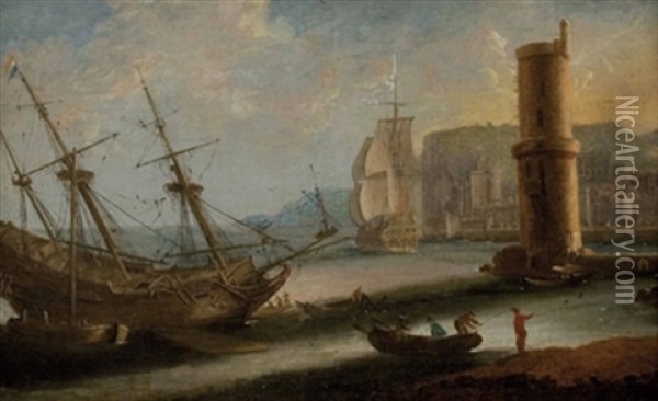 Hafen Mit Segelschiffen Oil Painting - Charles Francois Lacroix