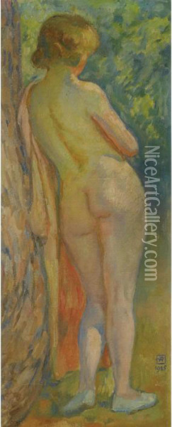 Baigneuse Debout De Dos Oil Painting - Theo van Rysselberghe