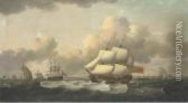 A Royal Navy Frigate And Other Shipping Off Harwich Oil Painting - Thomas Luny