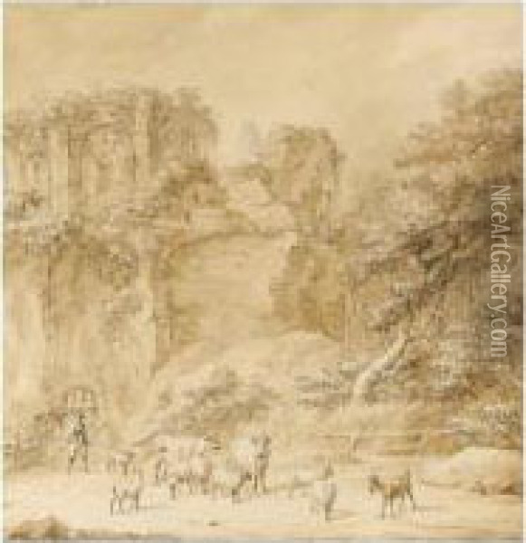 Landscape With Classical Ruins And A Shepherd With His Herd Oil Painting - Dirck Langendijk