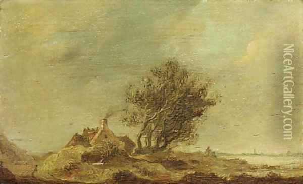 An extensive landscape with a cottage by a tree Oil Painting - Anthony Jansz van der Croos