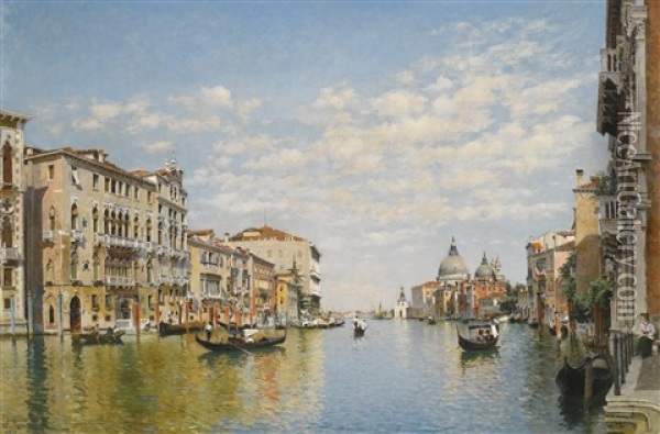 Gondoliers On The Grand Canal, Venice Oil Painting - Federico del Campo