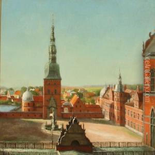 Udsigt Fra Frederiksborg Slot Over Hillerod Oil Painting - Just Ulrik Jerndorff
