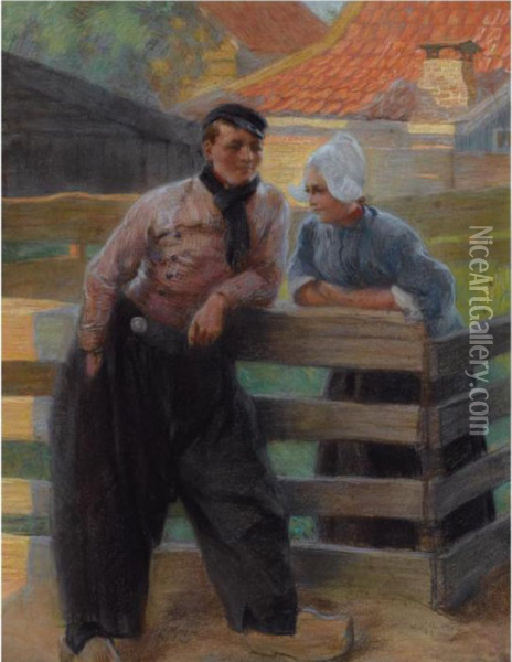 A Conversation At The Fence, Volendam Oil Painting - Willy Sluyters