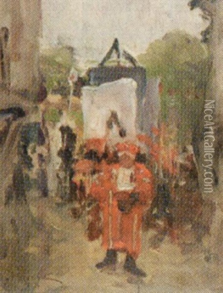 Procession De La Saint-jean A Vetheuil Oil Painting - Leon Germain Pelouse