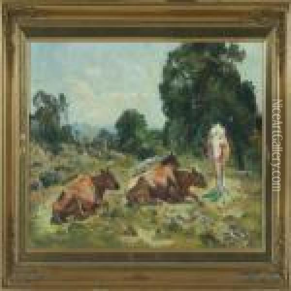 Scenery With Cows Oil Painting - Viggo Christian Frederick Pedersen