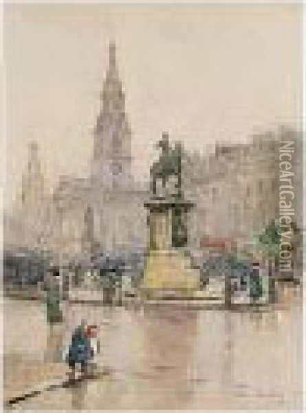 A Wet Day, Trafalgar Square Oil Painting - Rose Barton
