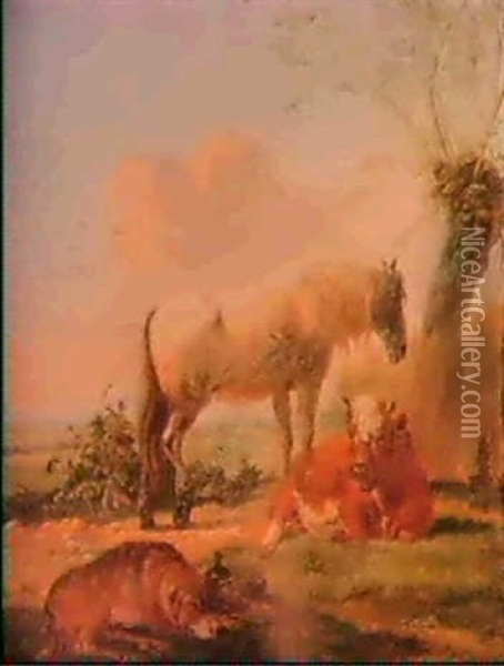 Animals At Pasture Oil Painting - Georgius Jacobus Johannes van Os