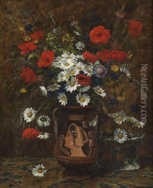 Coquelicots Et Marguerites Dans Un Vase Grec Oil Painting - Charles Desavary