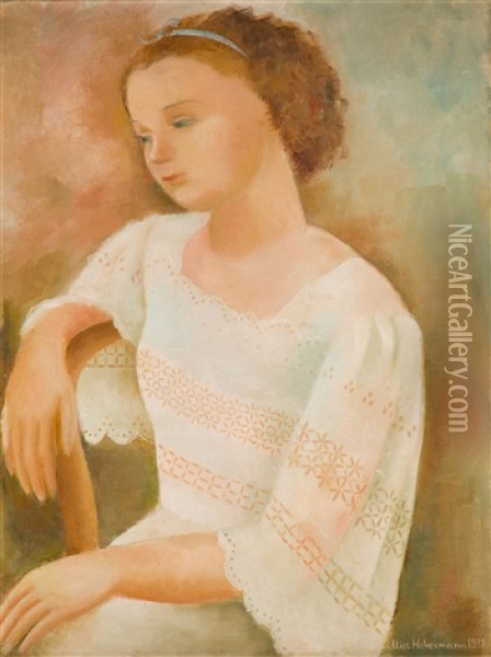 Portrait Of Gizela - White Dress Oil Painting - Alice Hohermann
