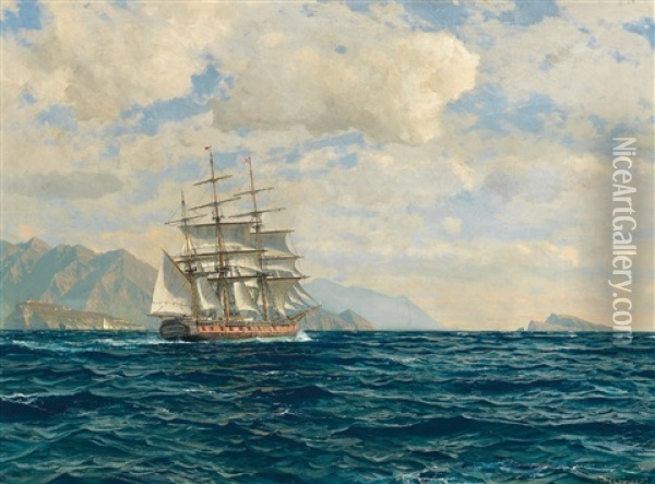Three-master In The Strait Of Messina Oil Painting - Michael Zeno Diemer