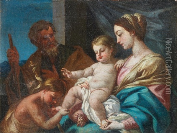 The Holy Family With The Infant Saint John The Baptist Oil Painting - Simone Cantarini