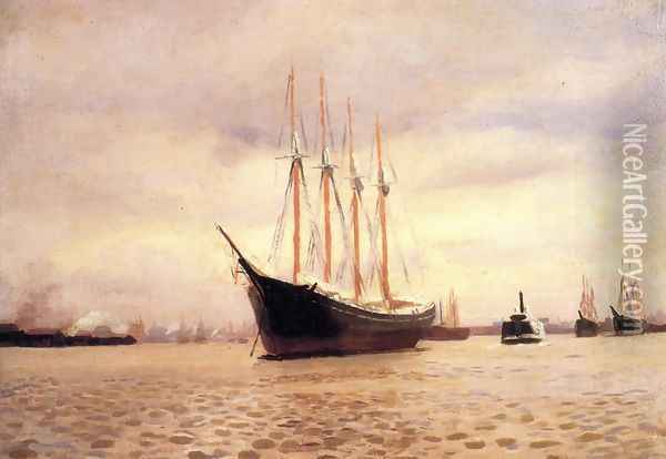 On the Delaware at Tacony Oil Painting - Thomas Pollock Anschutz
