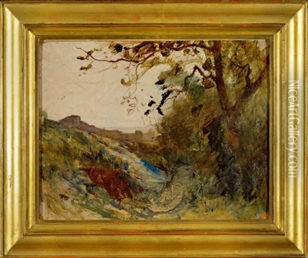 Etude De Paysage, Sous Les Remparts De Cremieu (study) Oil Painting - Auguste Francois Ravier