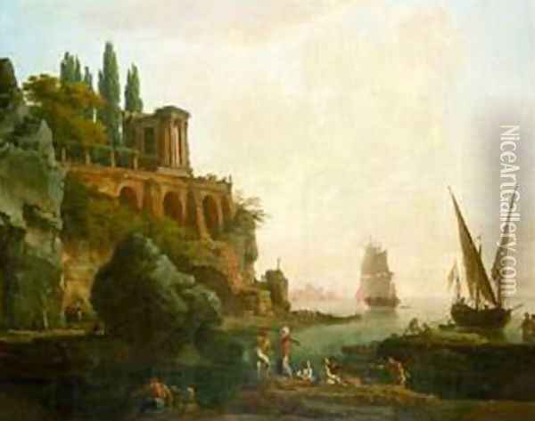 Imaginary Landscape, Italian Harbor Scene Oil Painting - Claude-joseph Vernet