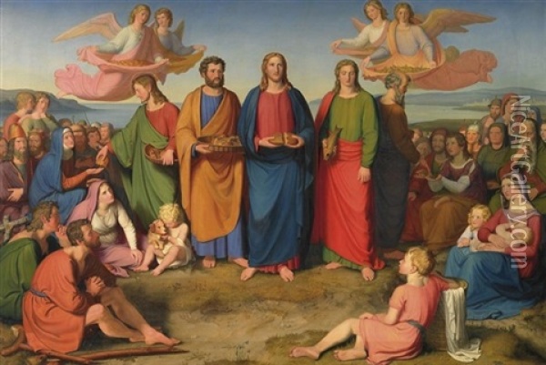 Die Speisung Der Funftausend Durch Christus Oil Painting - Franz August Schubert